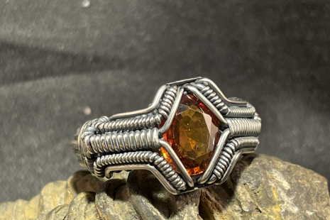Hessonite Garnet Silver Ring Size 8.5-9