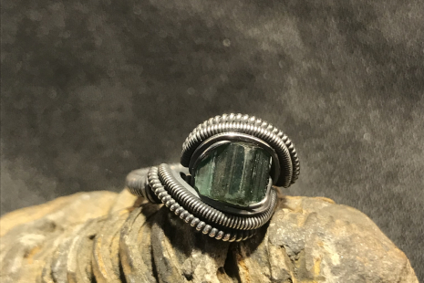 Green Tourmaline Oxidized “mini” Ring SIZE 7