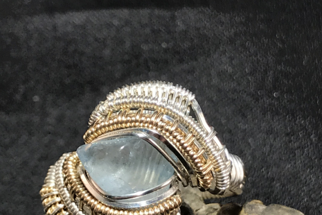 Aquamarine Silver w/ 14kt Gold Ring SIZE 8