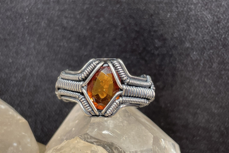 Hessonite Garnet Silver Ring Size 8.5-9
