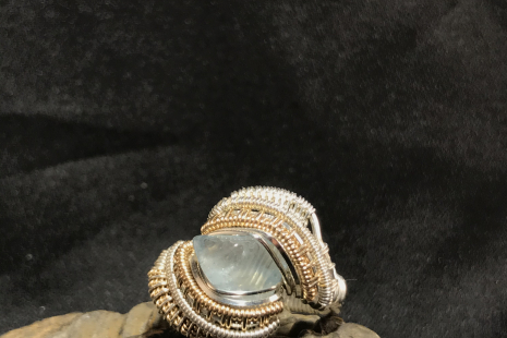 Aquamarine Silver w/ 14kt Gold Ring SIZE 8