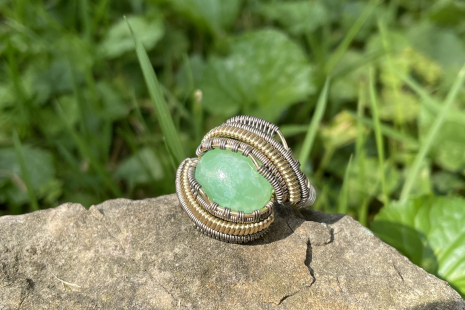 Chrysoprase Sterling Silver & Gold Ring Size 10