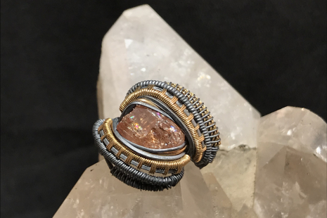 Imperial Topaz Oxidized Sterling Silver w/14kt Gold Ring SIZE 7.5-8