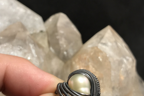 Freshwater Pearl Oxidized Silver Ring SIZE 7