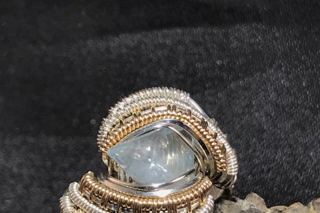 Aquamarine Silver w/ 14kt Gold Ring SIZE 8