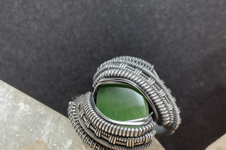 Jade Oxidized Silver Ring Size 11-11.5