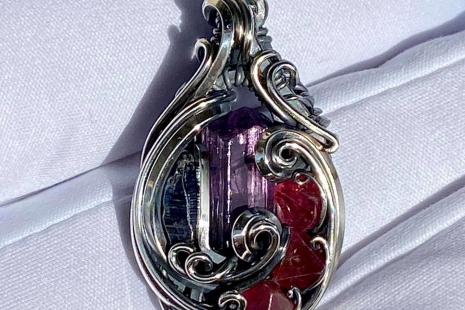 Purple Apatite, Blue Sapphire w/ 3 Red Spinels