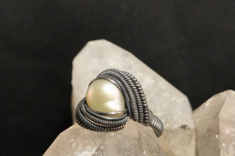 Freshwater Pearl Oxidized Silver Ring SIZE 7