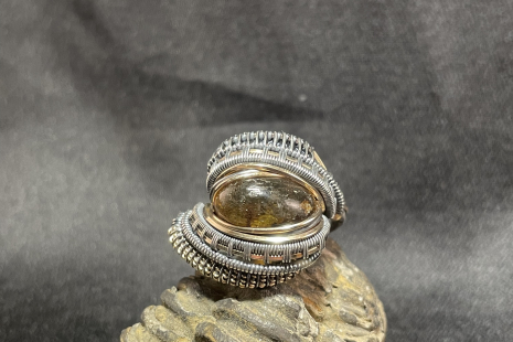 Prehistoric Amber Silver Ring Size 10.5