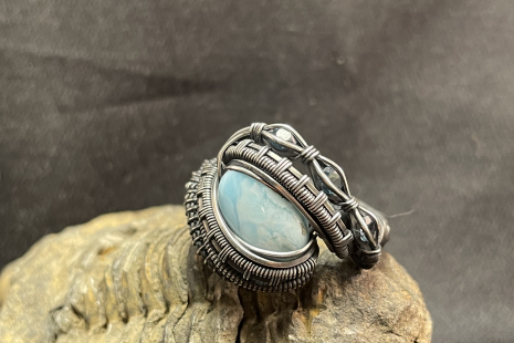 Larimar with Topaz “Trinity Series” Silver Ring Size 7.5-8