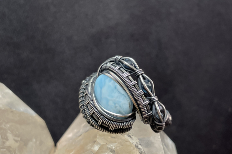 Larimar with Topaz “Trinity Series” Silver Ring Size 7.5-8