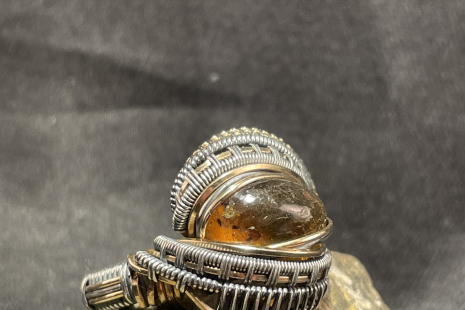 Prehistoric Amber Silver Ring Size 10.5