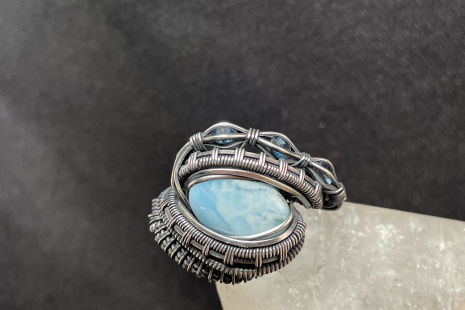 Larimar with Topaz “Trinity Series” Silver Ring Size 7.5-8