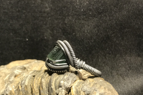 Green Tourmaline Oxidized “mini” Ring SIZE