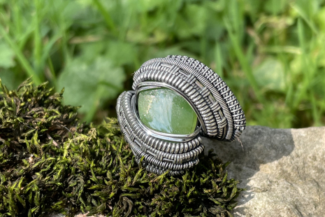 Jade Oxidized Silver Ring Size 11-11.5