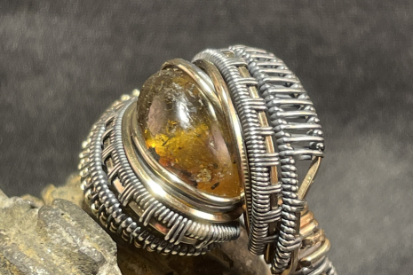 Prehistoric Amber Silver Ring Size 10.5