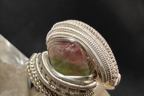 Watermelon Tourmaline Sterling Silver Ring Size 11