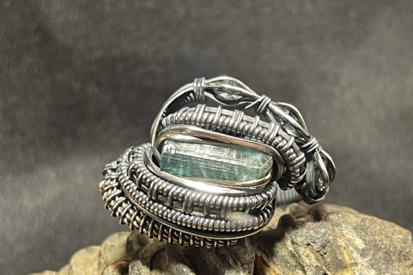 Tourmaline Oxidized Silver Ring Size 8