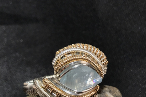 Aquamarine Silver w/ 14kt Gold Ring SIZE 8