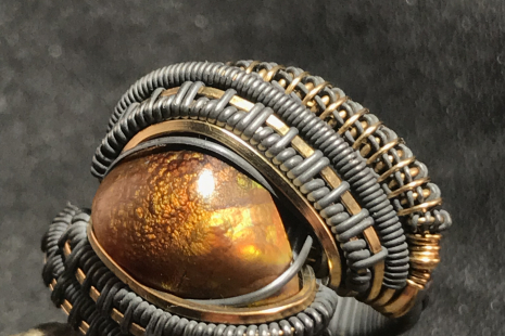 Fire Agate Oxidized Silver Ring SIZE 6.5
