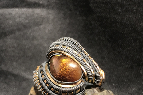 Fire Agate Oxidized Silver Ring SIZE 6.5
