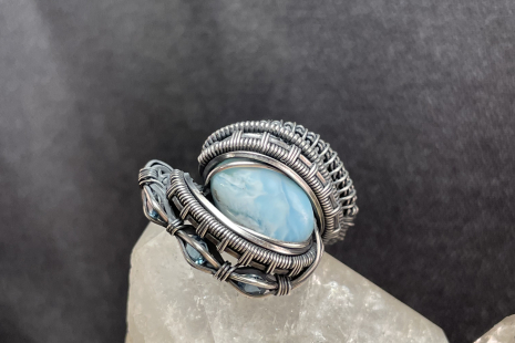 Larimar with Topaz “Trinity Series” Silver Ring Size 7.5-8