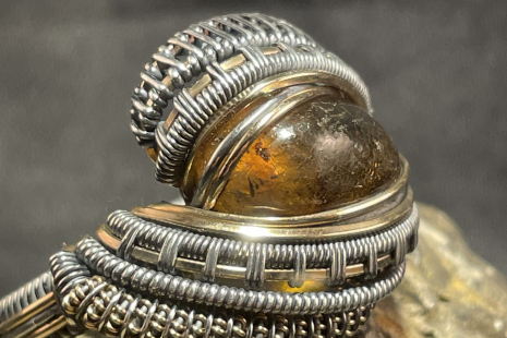 Prehistoric Amber Silver Ring Size 10.5