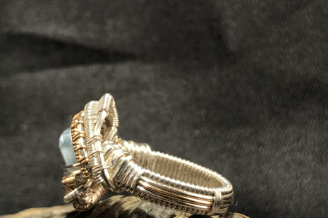 Aquamarine Silver w/ 14kt Gold Ring SIZE 8