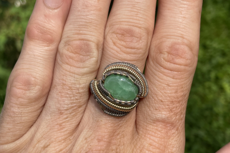Chrysoprase Sterling Silver & Gold Ring Size 10