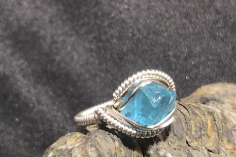 Blue Apatite Silver “mini” Ring SIZE 5-5.5
