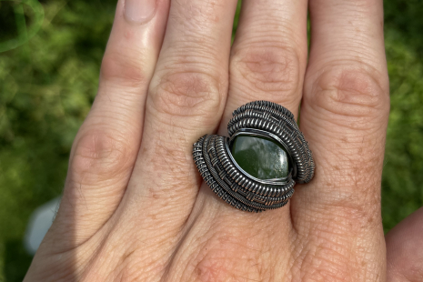 Jade Oxidized Silver Ring Size 11-11.5