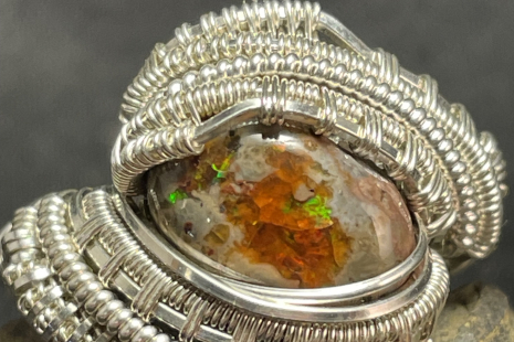 Fire Opal Sterling Silver Ring 12-12.5