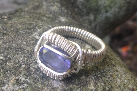 Faceted Iolite Ring Handmade Silver Ring SIZE 7.5