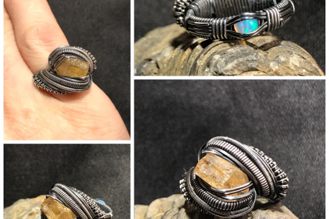 Imperial Topaz w/Opal Silver Ring SIZE 7.5
