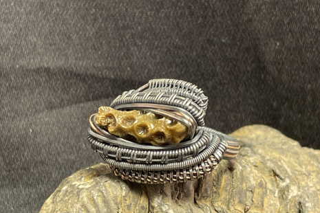 Sea Coral Sterling Silver w/ Rose Gold Ring Size 9.5