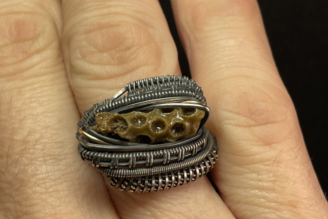 Sea Coral Sterling Silver w/ Rose Gold Ring Size 9.5