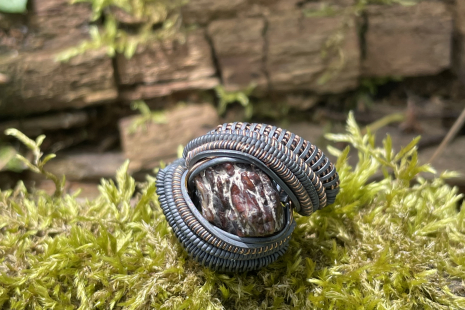 Fossilized Dinosaur Bone Sterling Silver w/Rose Gold Ring Size 8