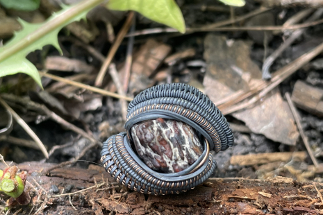 Fossilized Dinosaur Bone Sterling Silver w/Rose Gold Ring Size 8