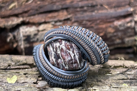 Fossilized Dinosaur Bone Sterling Silver w/Rose Gold Ring Size 8