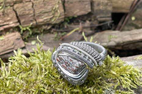 Fossilized Dinosaur Bone Titanium with Sterling Silver Ring Size 10