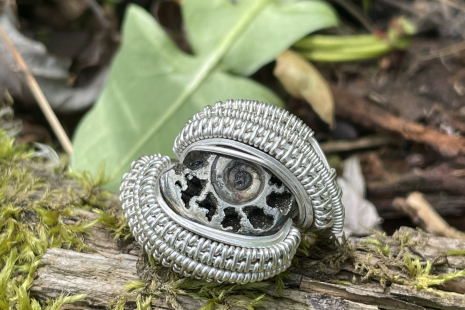 Pyritized Ammolite Sterling Silver Ring Size 7