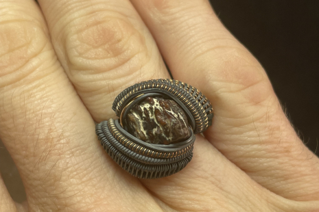 Fossilized Dinosaur Bone Sterling Silver w/Rose Gold Ring Size 8