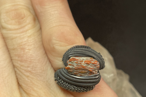Fossilized Dinosaur Bone Sterling Silver Ring Size 6.5