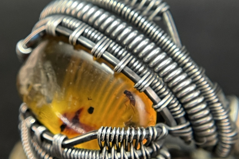 Amber w/ Insect Oxidized Sterling Silver Ring Size 12