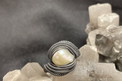 Pearl Oxidized Sterling Silver Ring Size 6.25