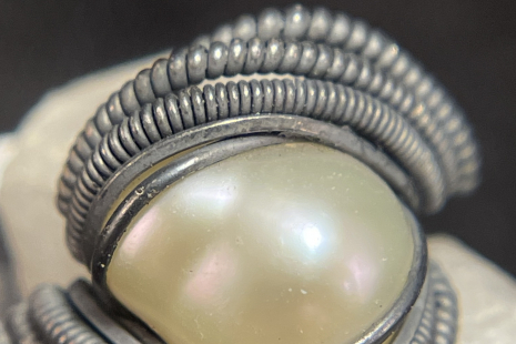 Pearl Oxidized Sterling Silver Ring Size 6.25