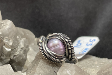 Pearl Oxidized Sterling Silver Ring Size 5.25-5.5