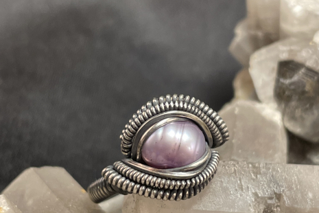 Pearl Oxidized Sterling Silver Ring Size 5.25-5.5