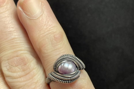 Pearl Oxidized Sterling Silver Ring Size 5.25-5.5