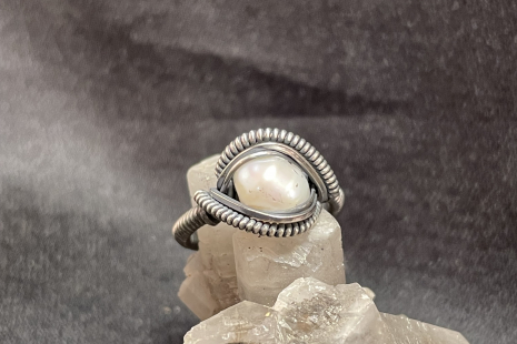 Pearl Oxidized Sterling Silver Ring Size 5.5